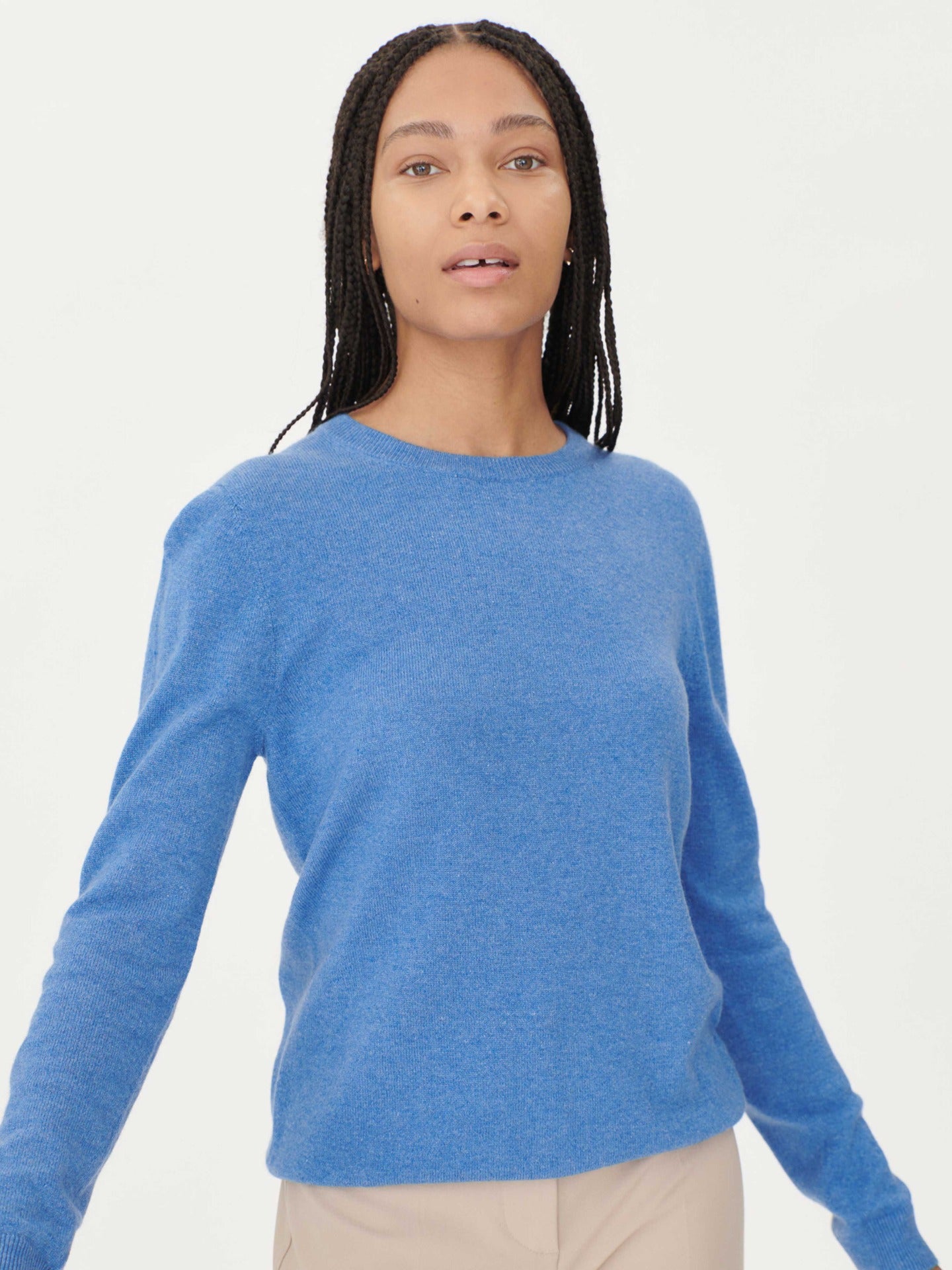 Women's Cashmere Basic Crew Neck Blue - Gobi Cashmere