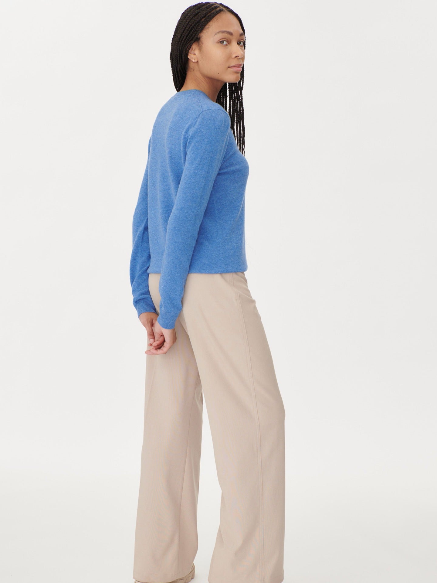 Women's Cashmere Basic Crew Neck Blue - Gobi Cashmere