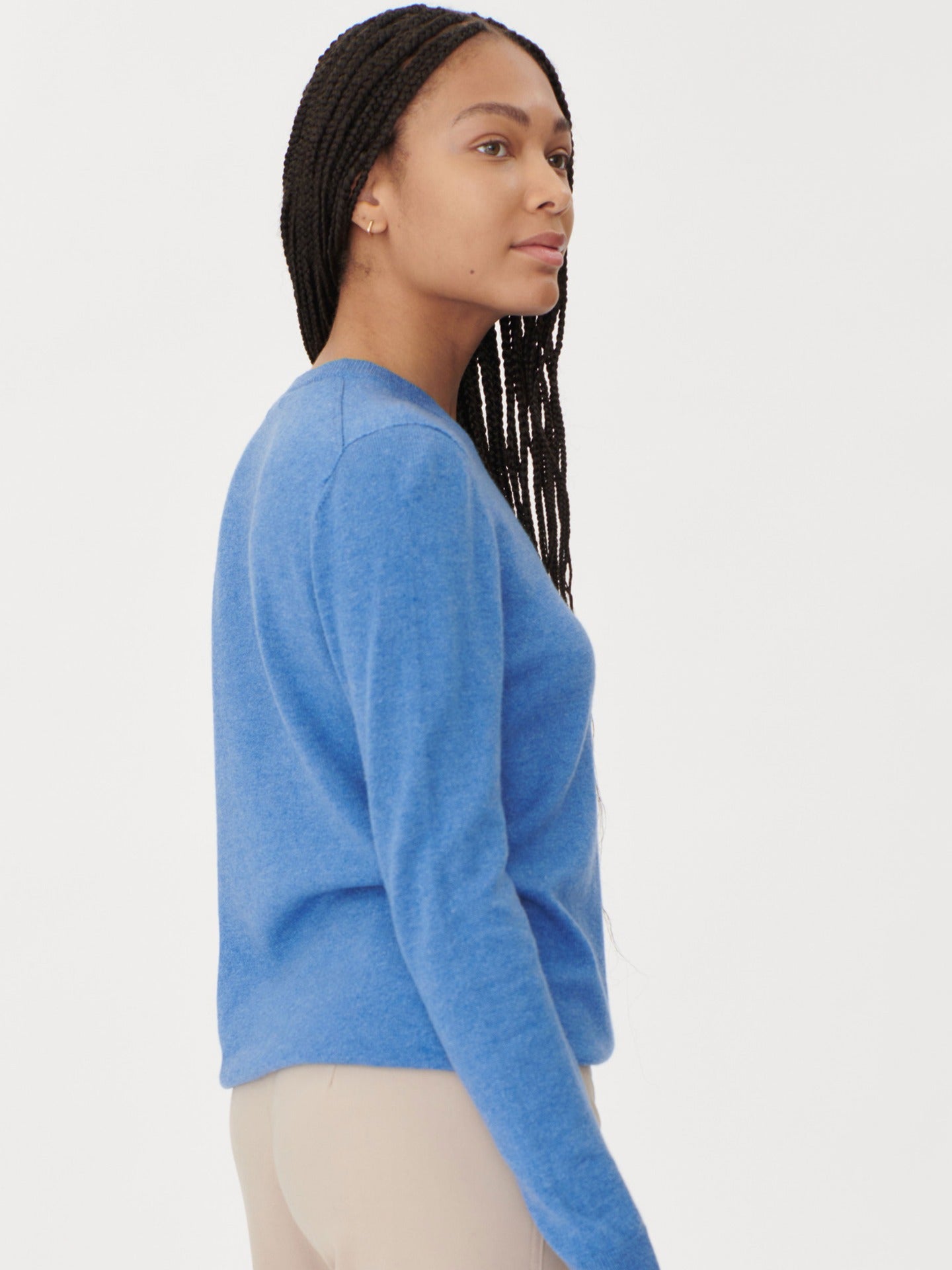 Women's Cashmere Basic Crew Neck Blue - Gobi Cashmere