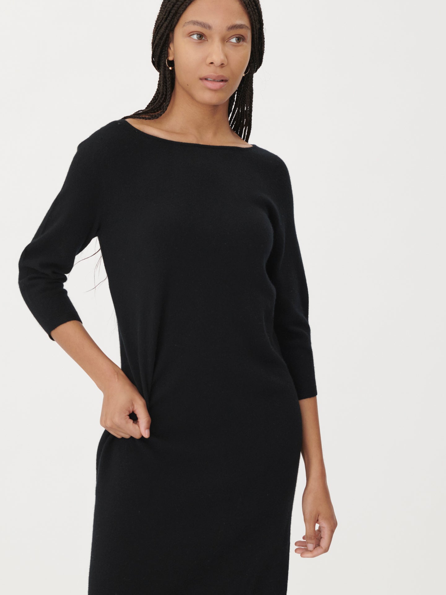 Women's Cashmere Boat Neck Dress Black - Gobi Cashmere
