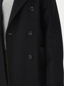 close up of a black double breasted coat  #color_black