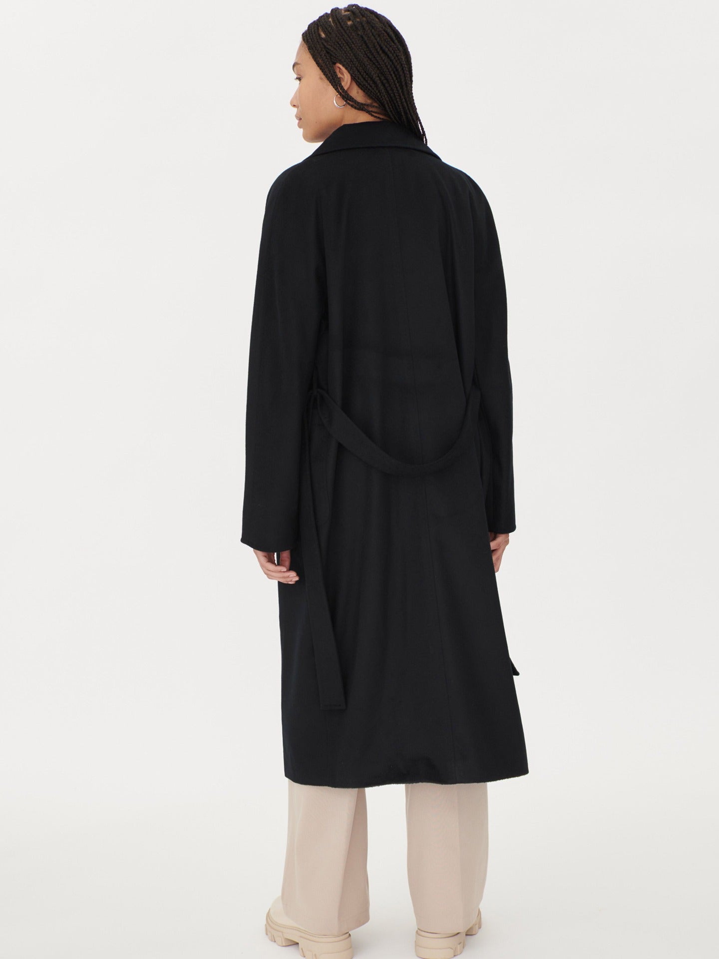 Women's Cashmere Double-Breasted Long Coat Black -  Gobi Cashmere