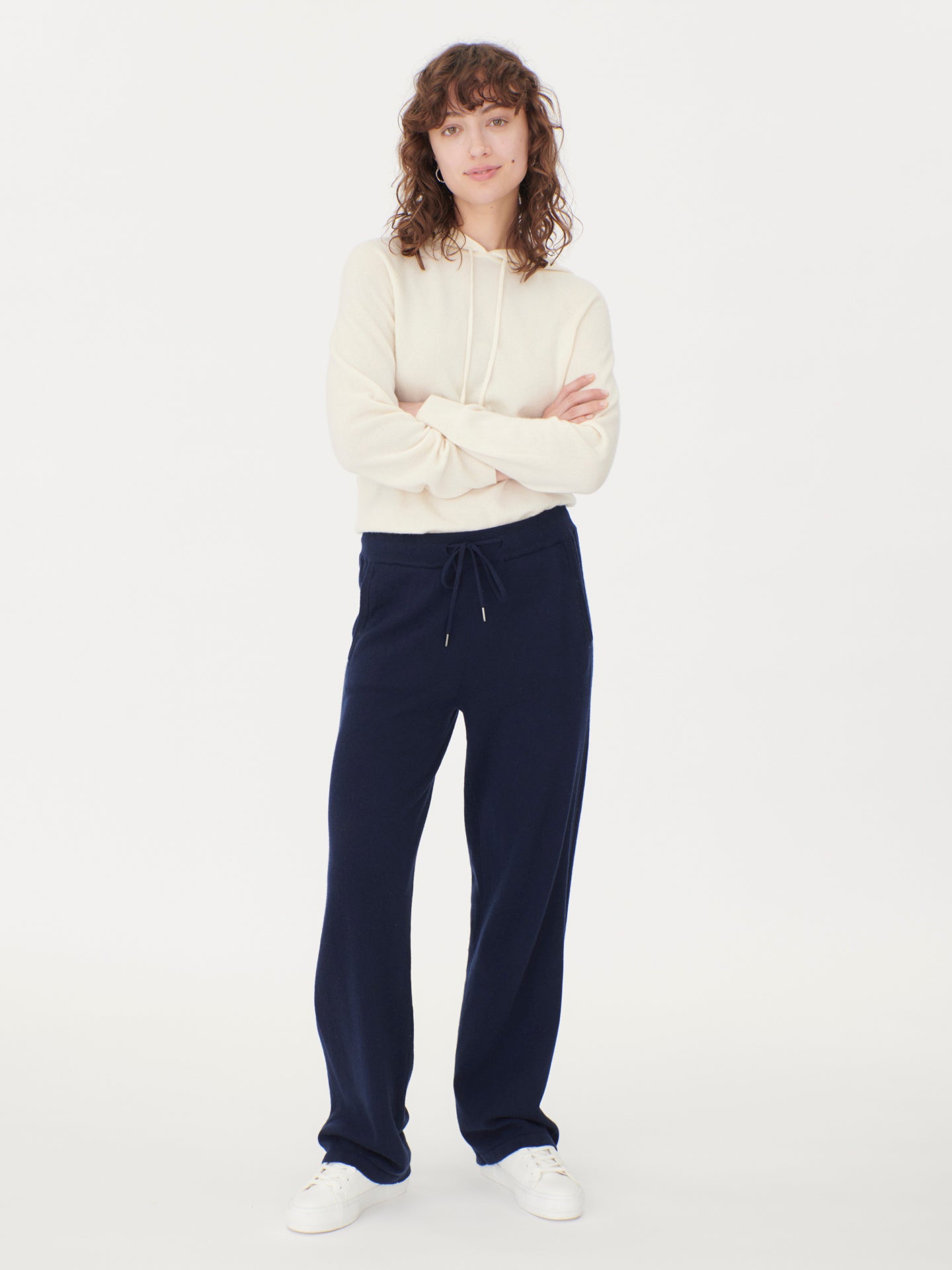 Women's Cashmere Straight Leg Jogger With Contrast Side Navy - Gobi Cashmere
