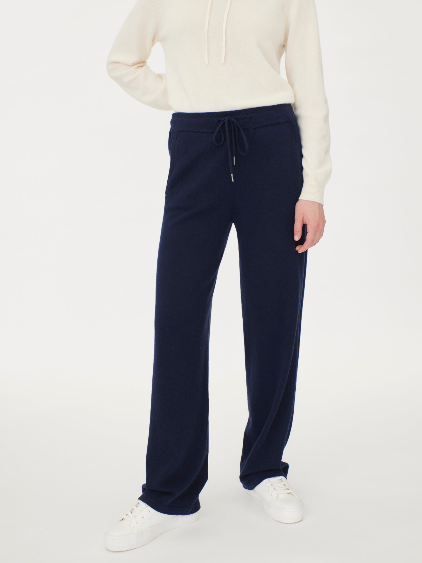 Women's Cashmere Straight Leg Jogger With Contrast Side Navy - Gobi Cashmere