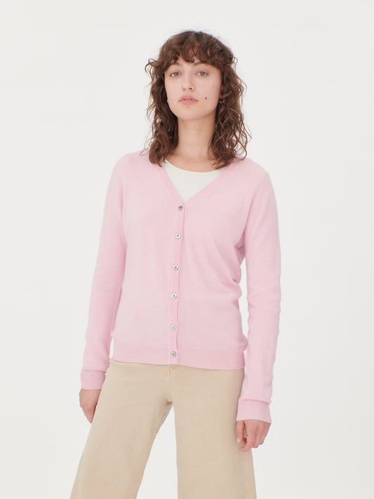 Women's Cashmere V-neck Cardigan Almond Blossom - Gobi Cashmere