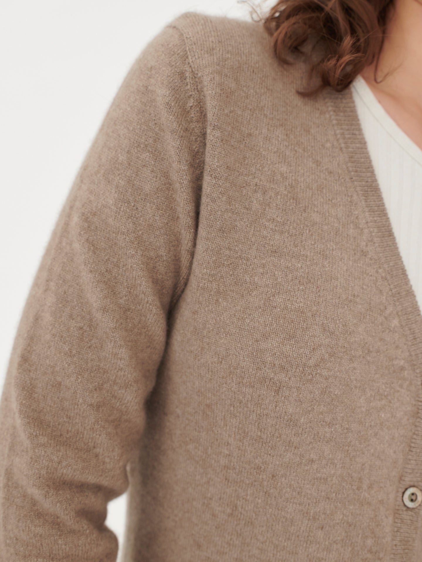 Women's Cashmere V-neck Button Taupe - Gobi Cashmere