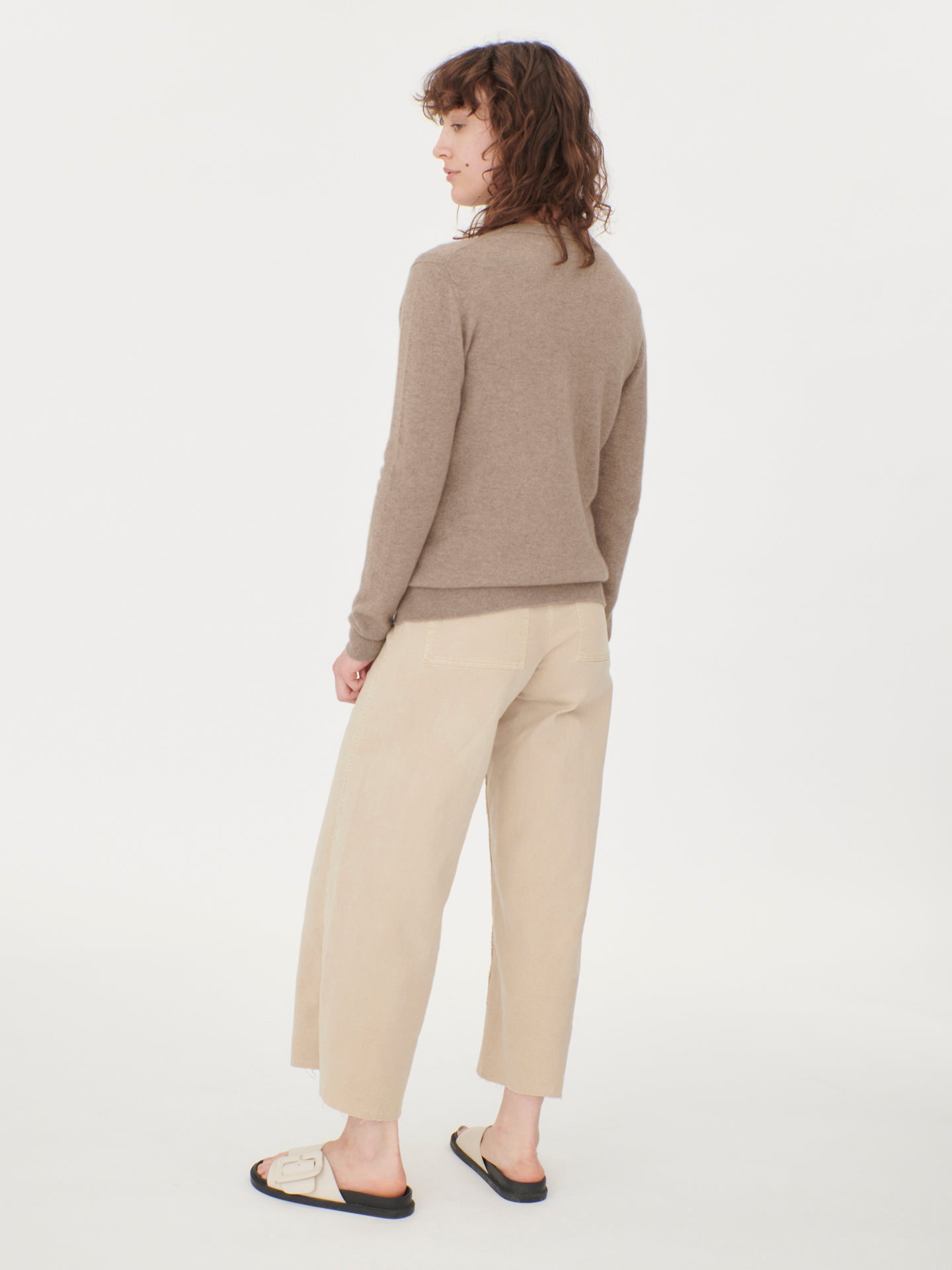 Women's Cashmere V-neck Button Taupe - Gobi Cashmere