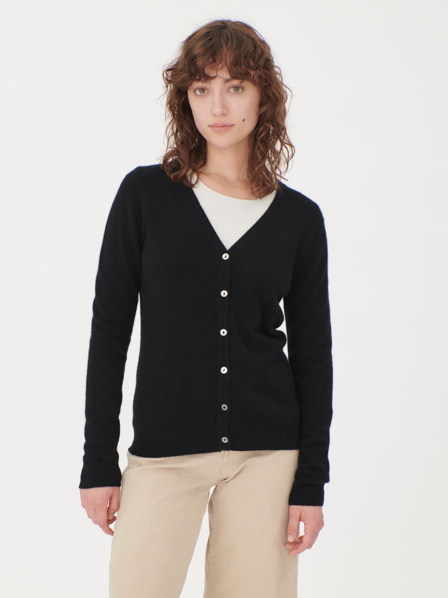 Women's Cashmere V-neck Cardigan Black  - Gobi Cashmere
