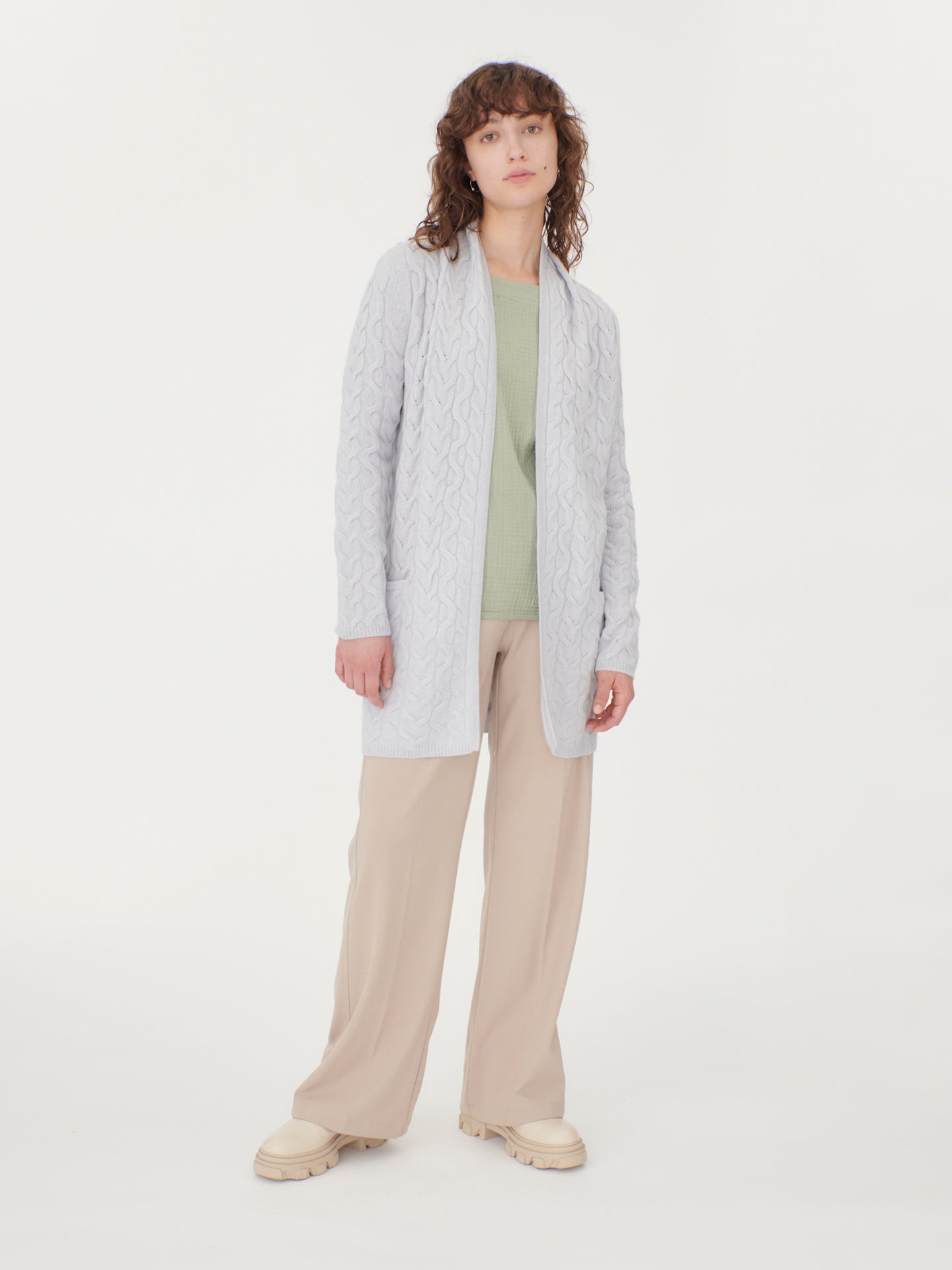 Women's Cashmere Cable Cardigan Arctic Ice - Gobi Cashmere