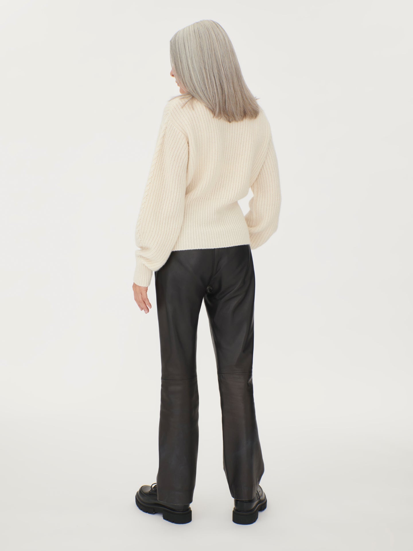 Women's Cashmere Zip Detailed Rib Polo Off White - Gobi Cashmere
