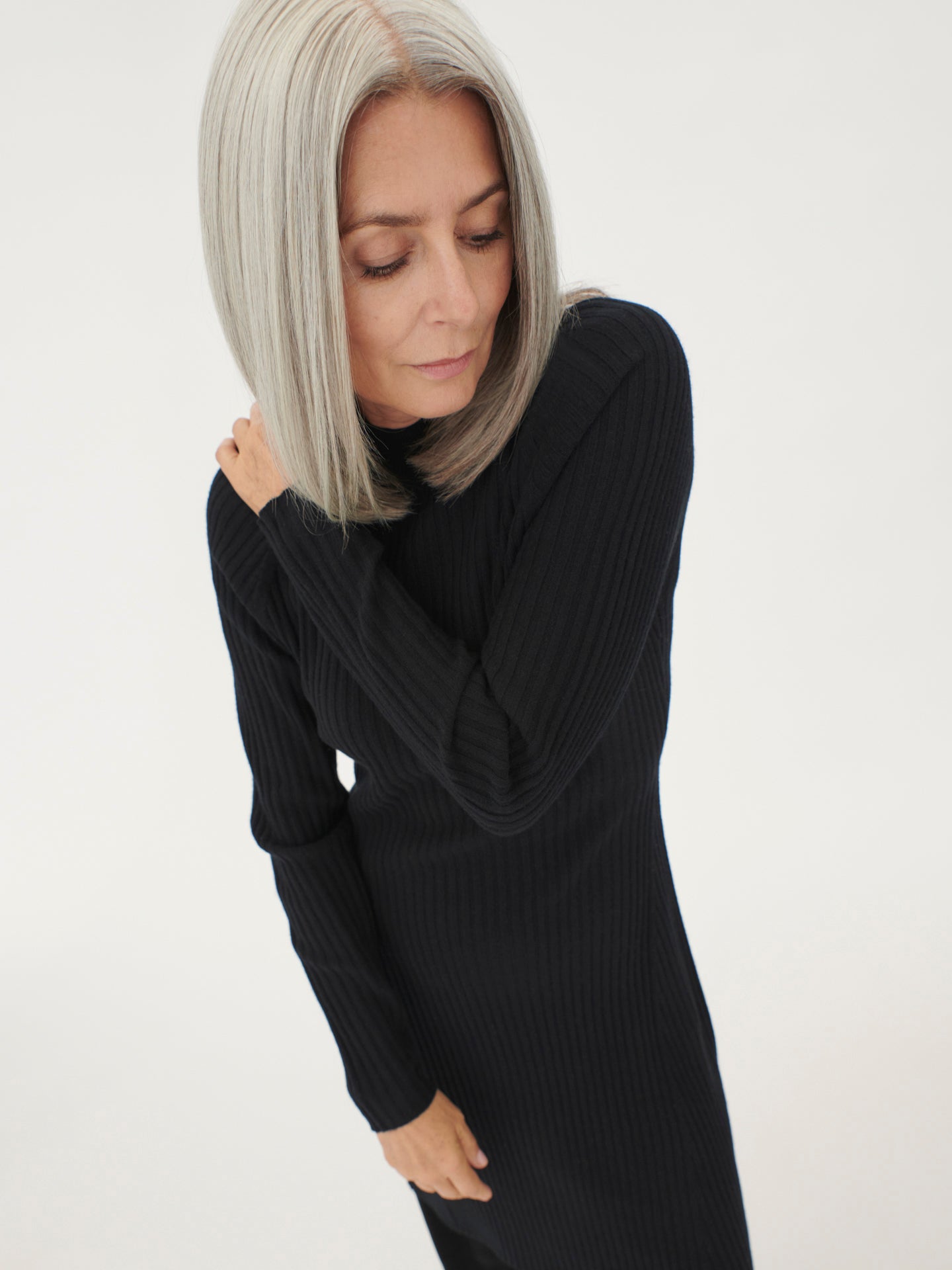 Women's Cashmere Ribbed Midi Dress Black - Gobi Cashmere