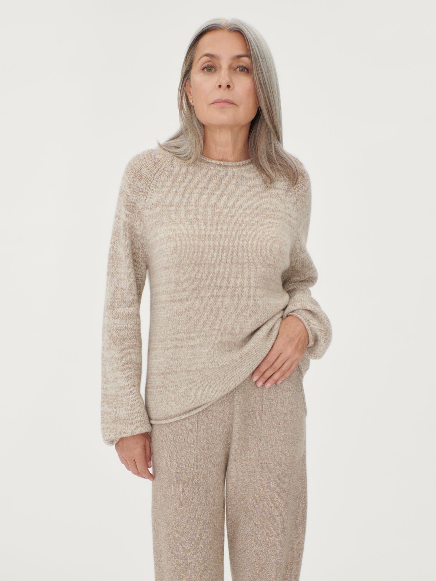 Women's Cashmere Mouline Sweater Taupe - Gobi Cashmere