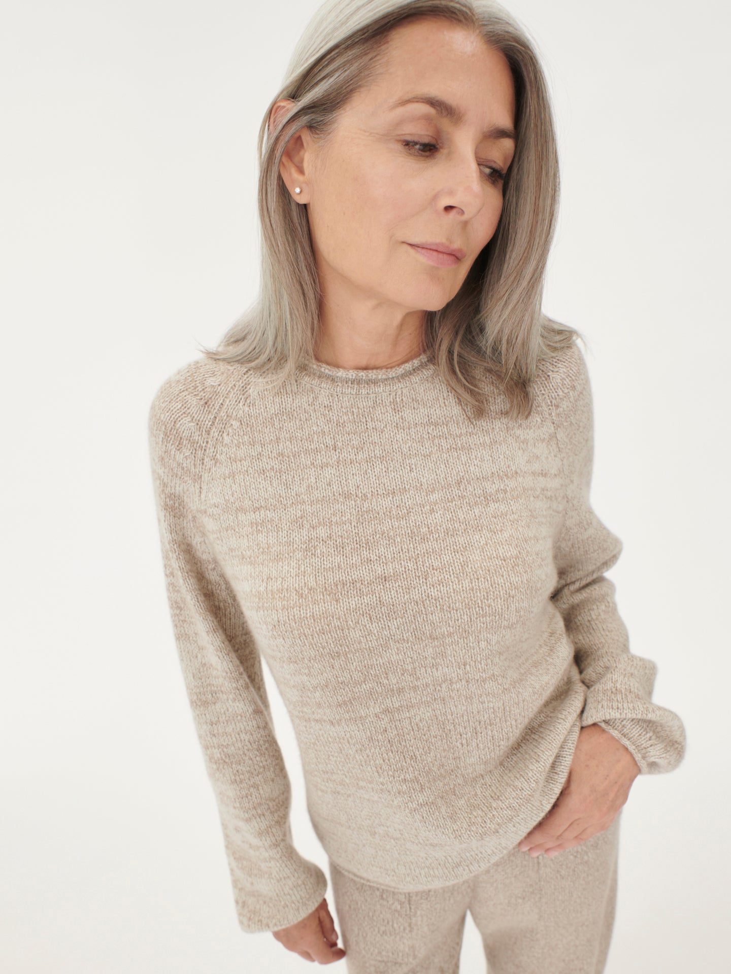 Women's Cashmere Mouline Sweater Taupe - Gobi Cashmere