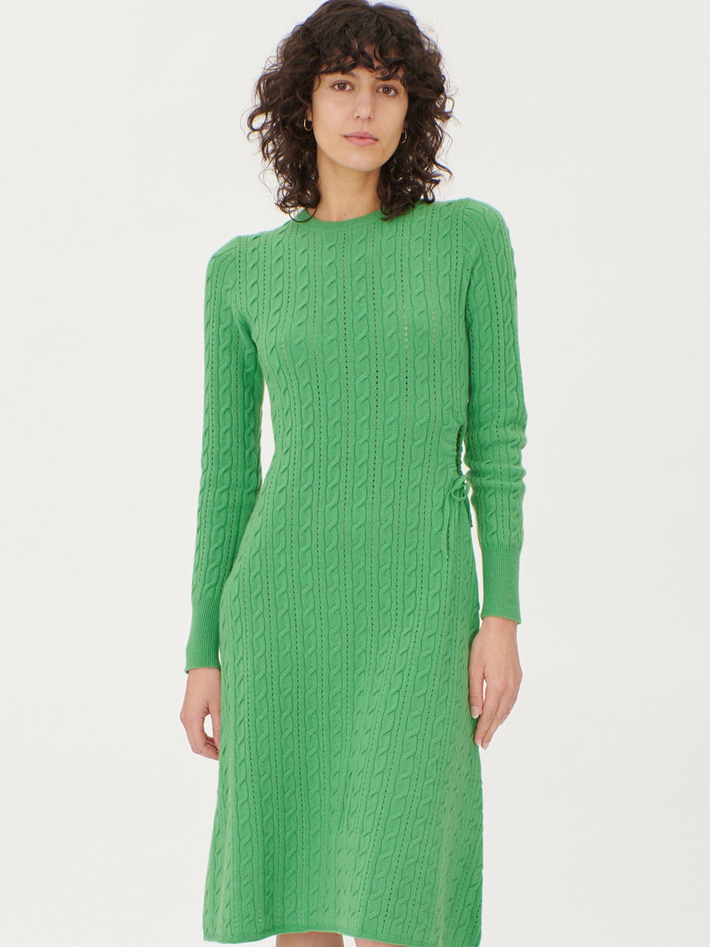 Women's Cashmere Side Cutout A-Line Dress Classic Green - Gobi Cashmere