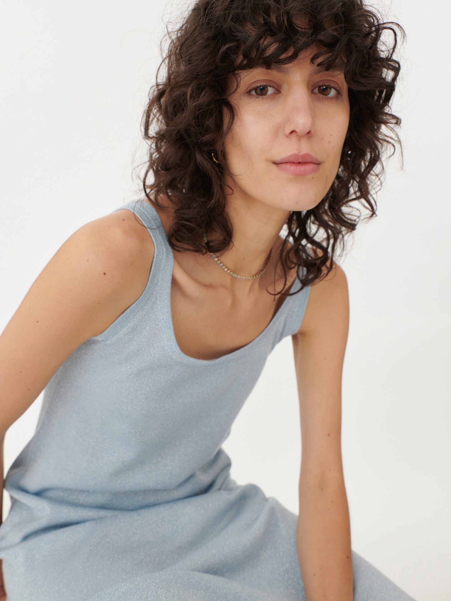 Women's Silk Cashmere Tank Dress Cerulean - Gobi Cashmere