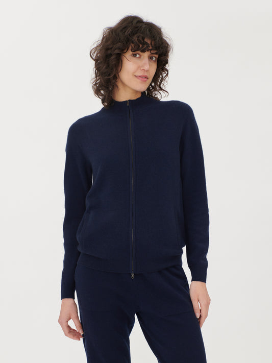 Women's Cashmere Zip Cardigan Navy - Gobi Cashmere