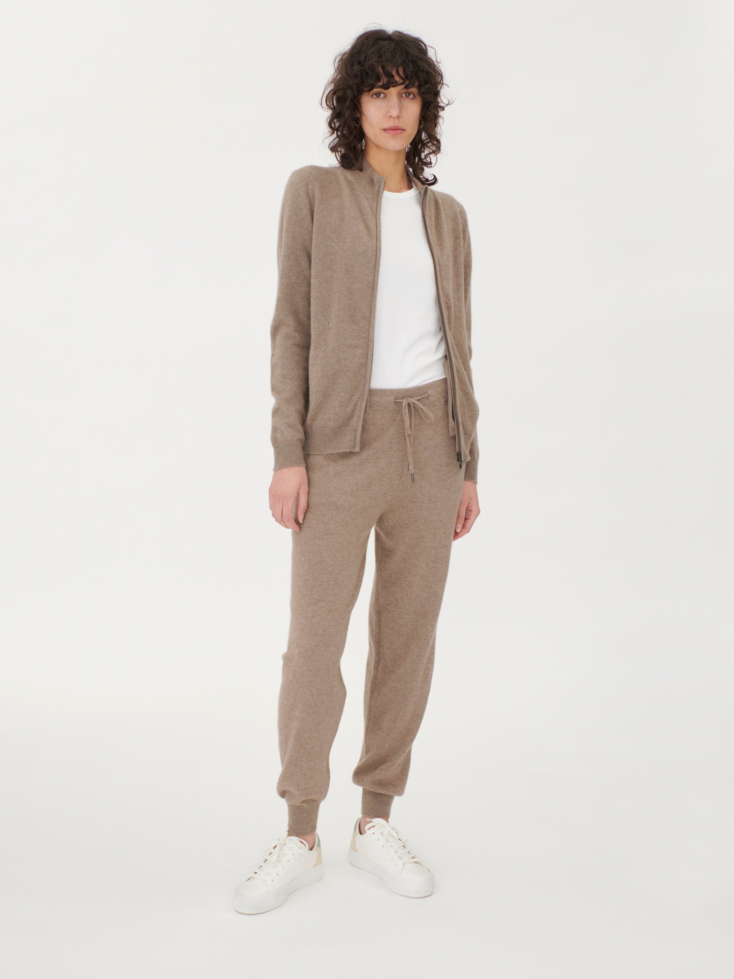 Women's Cashmere Cuffed Jogger Taupe- Gobi Cashmere
