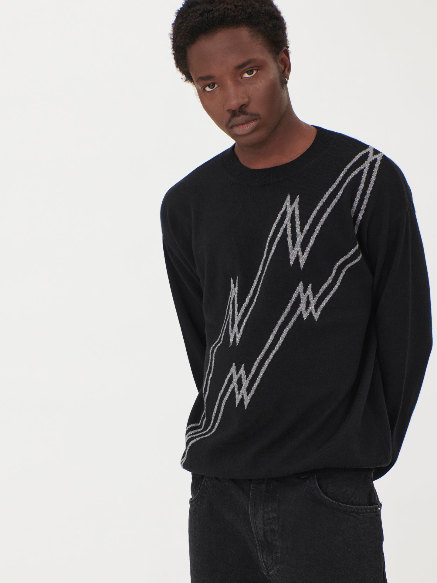 Men's Cashmere Lightning Bolt Sweater Black - Gobi Cashmere