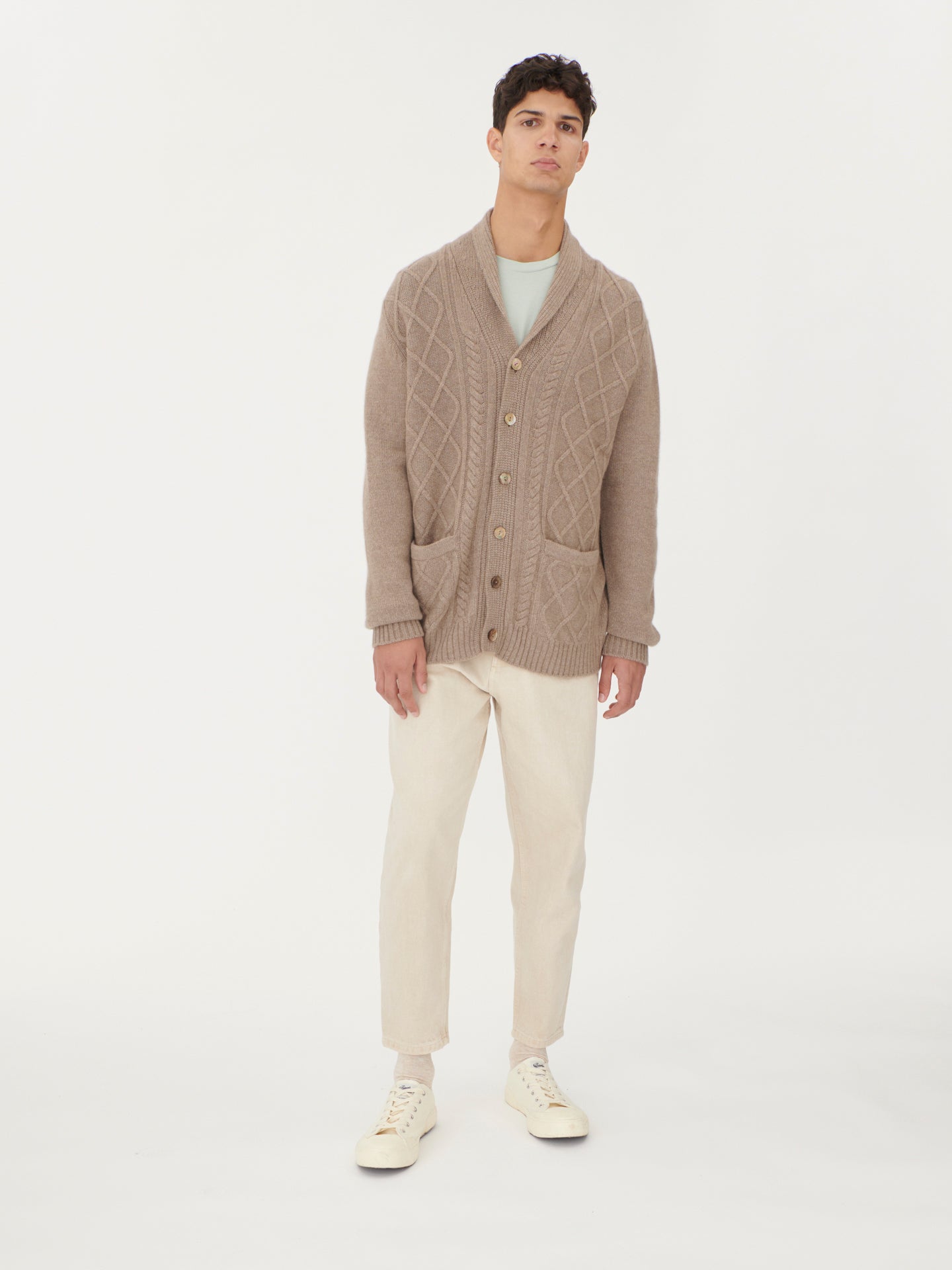 Men's Cashmere Shawl Collar Cardigan Taupe - Gobi Cashmere