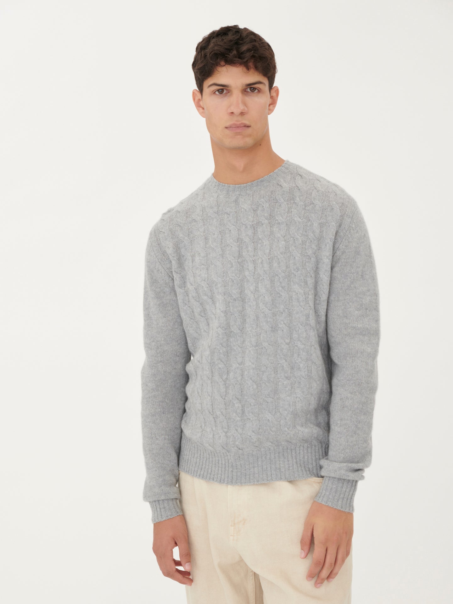 Men's Cashmere Cable Knit Crew Neck Vapor Blue - Gobi Cashmere