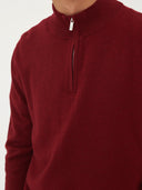 close up of a red quarter cardigan detail #color_bordeaux