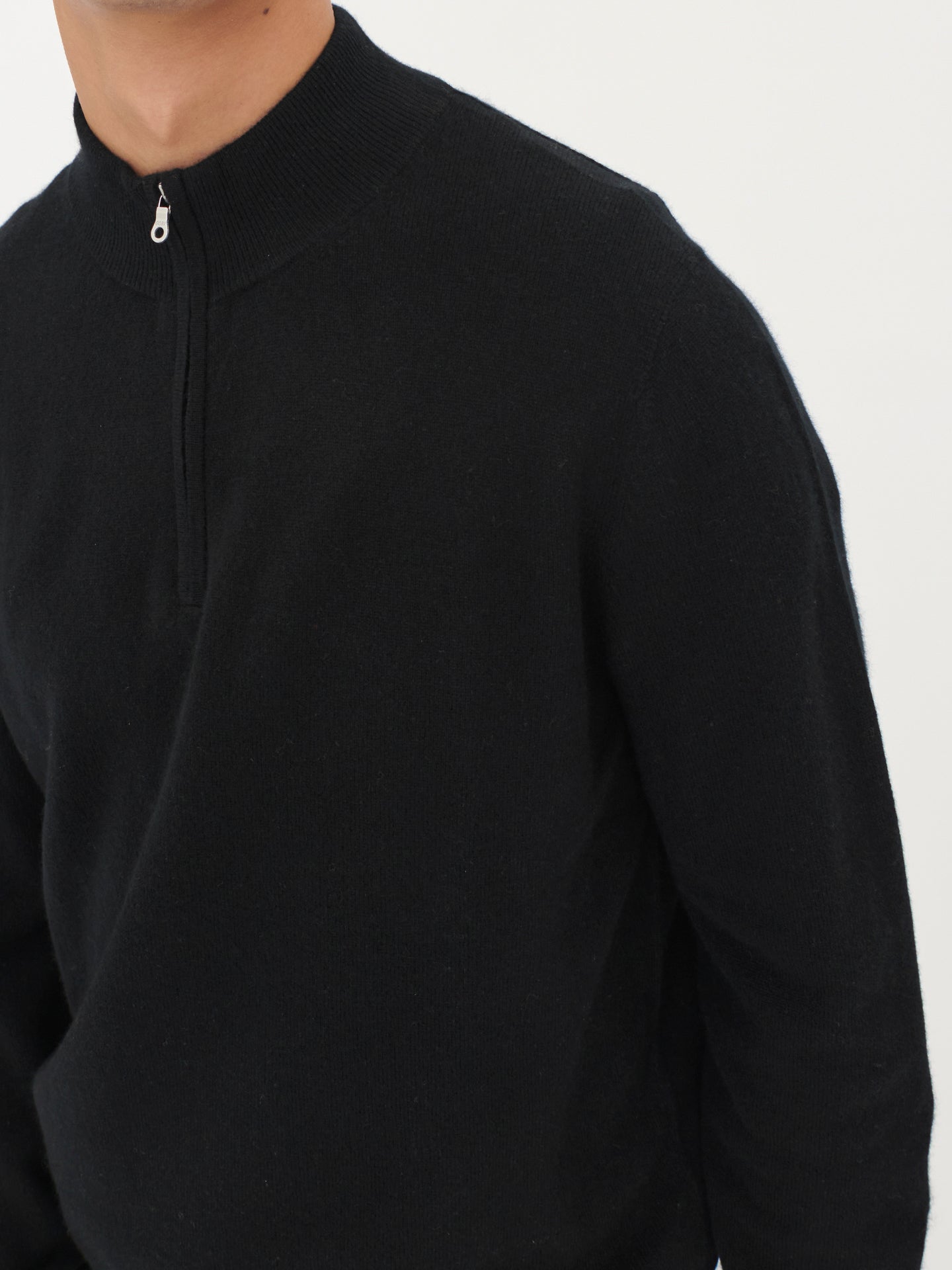 Men's Cashmere Half Zip Polo Black - Gobi Cashmere