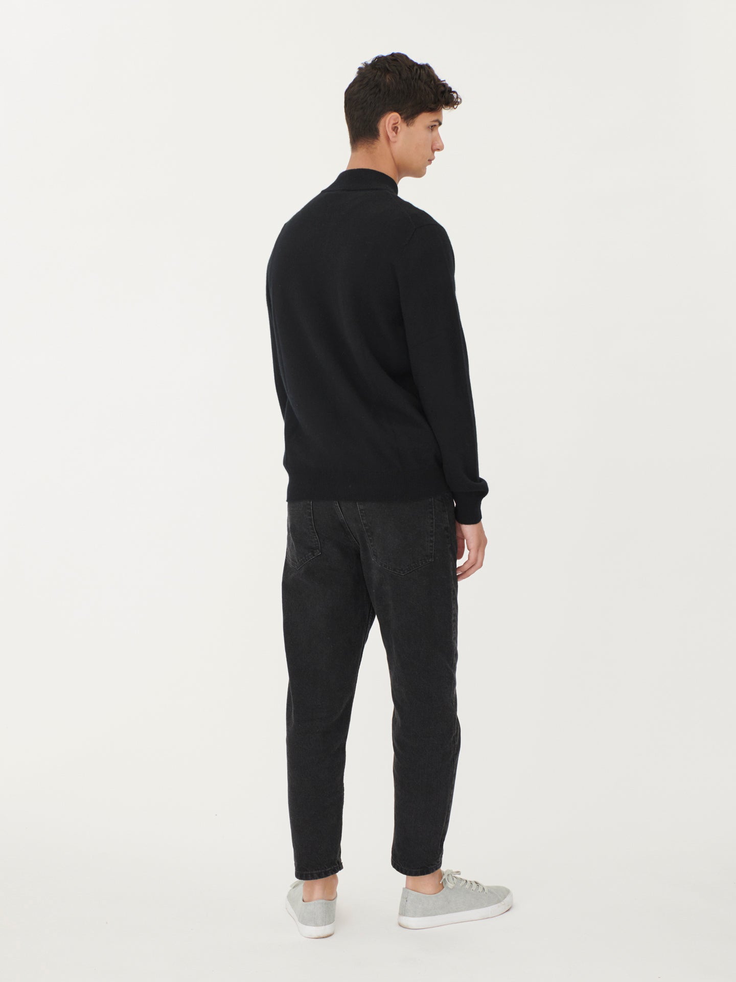 Men's Cashmere Half Zip Polo Black - Gobi Cashmere
