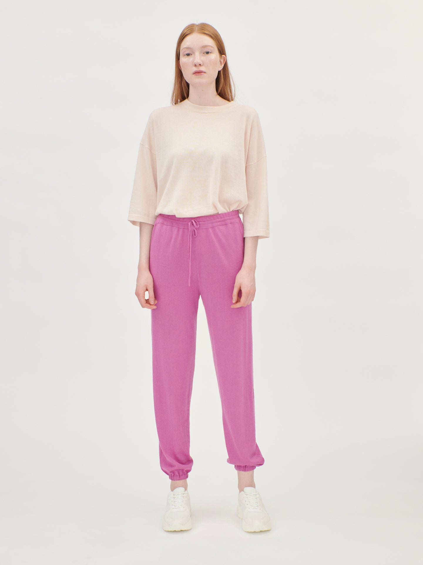 Women's Silk Cashmere Joggers Super Pink - Gobi Cashmere