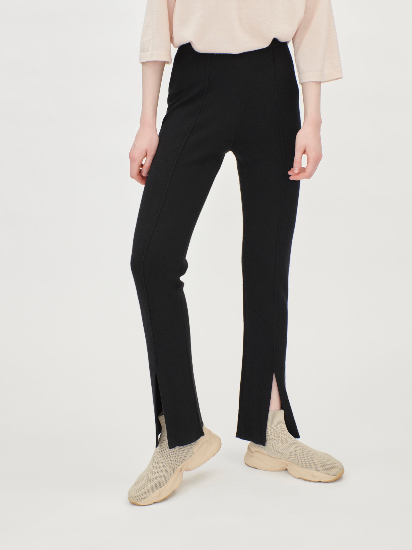 Women's Cashmere Front Slit Trousers Black - Gobi Cashmere