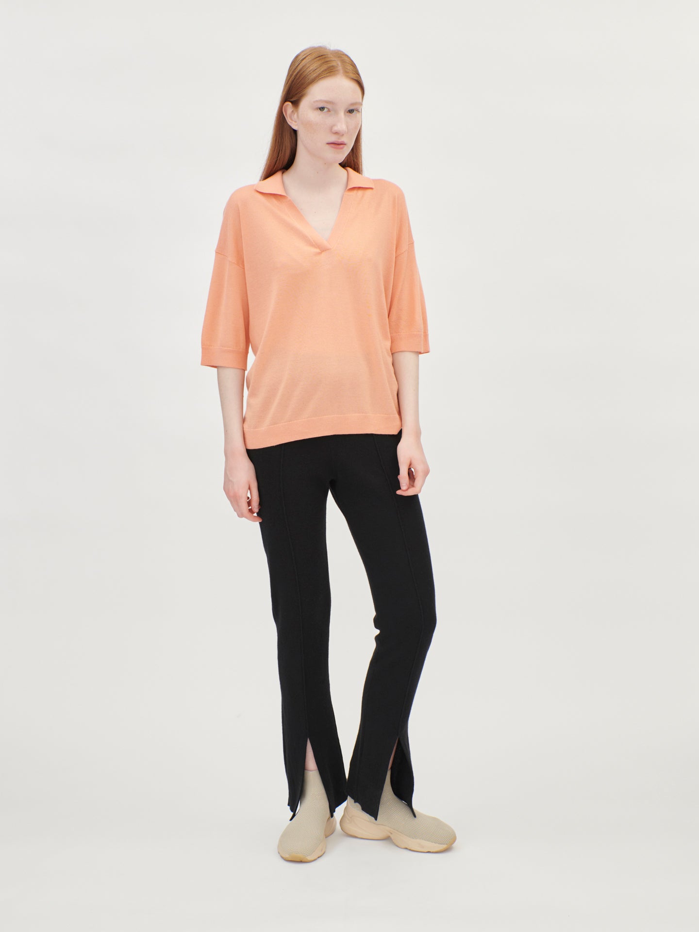 Women's Silk Cashmere Polo Peach Nectar - Gobi Cashmere