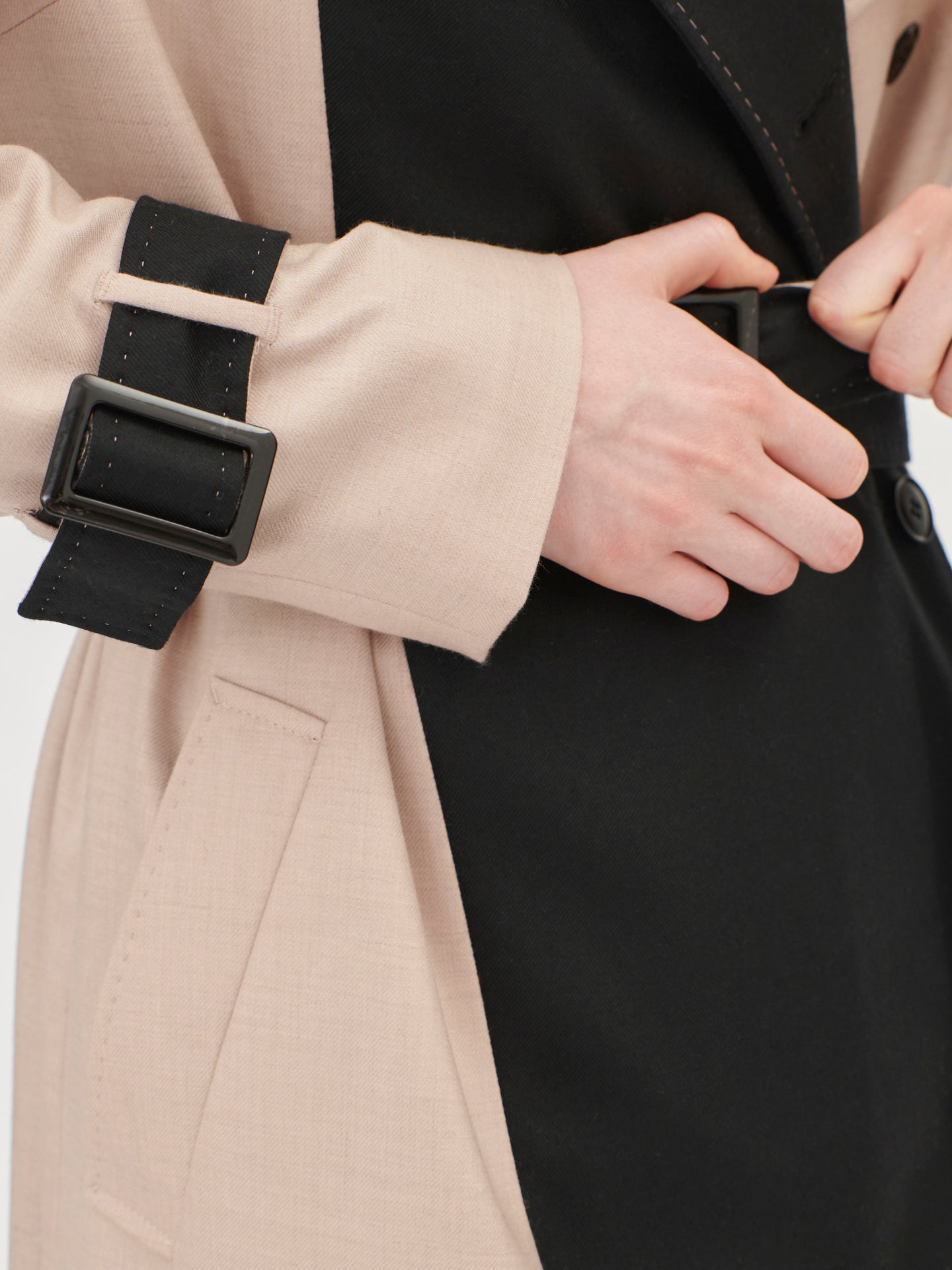 Women's Cashmere Contrast Panel Trench Coat Rose Smoke - Gobi Cashmere