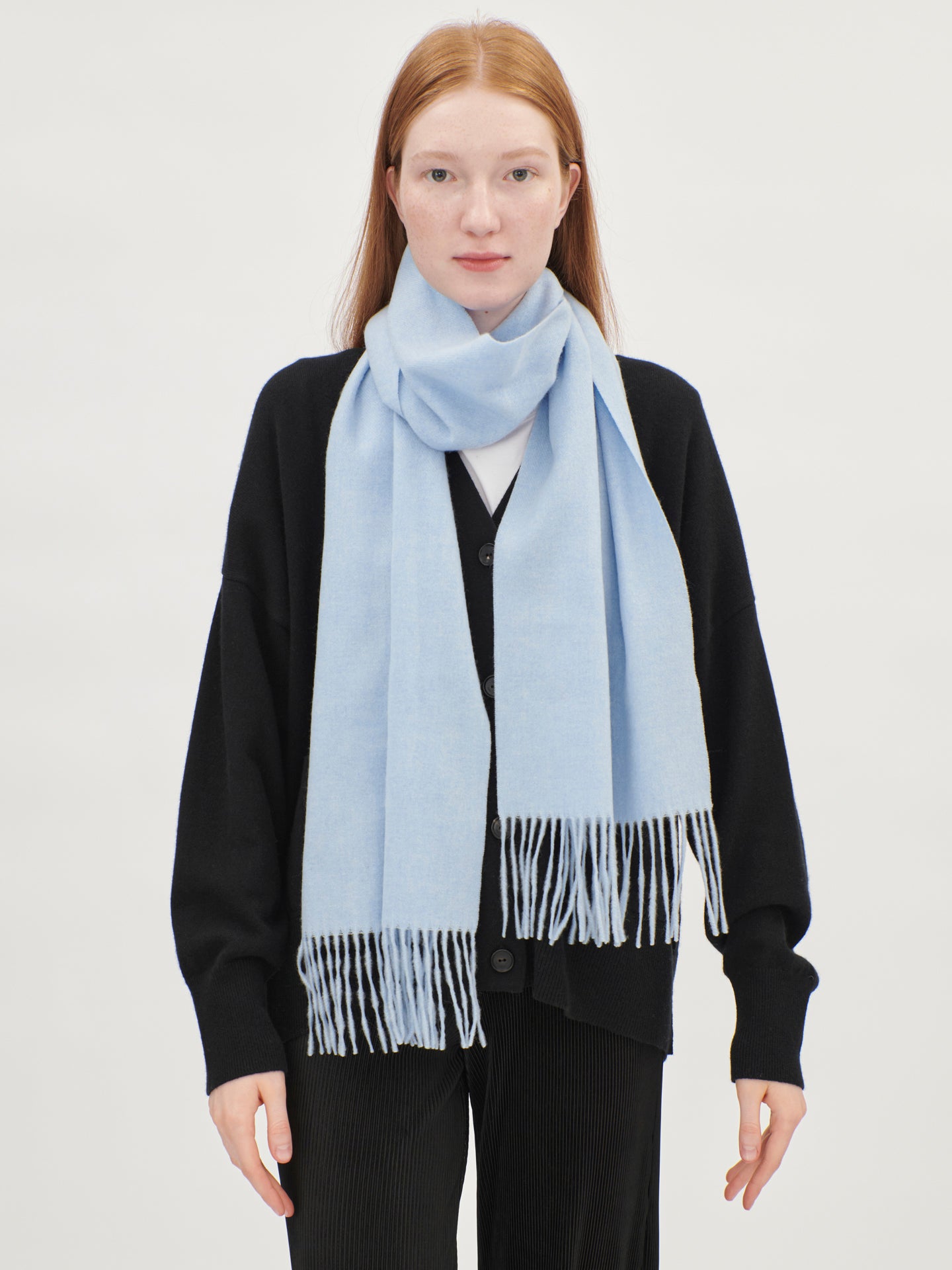 Unisex Cashmere Fringe Scarf Light Blue - Gobi Cashmere