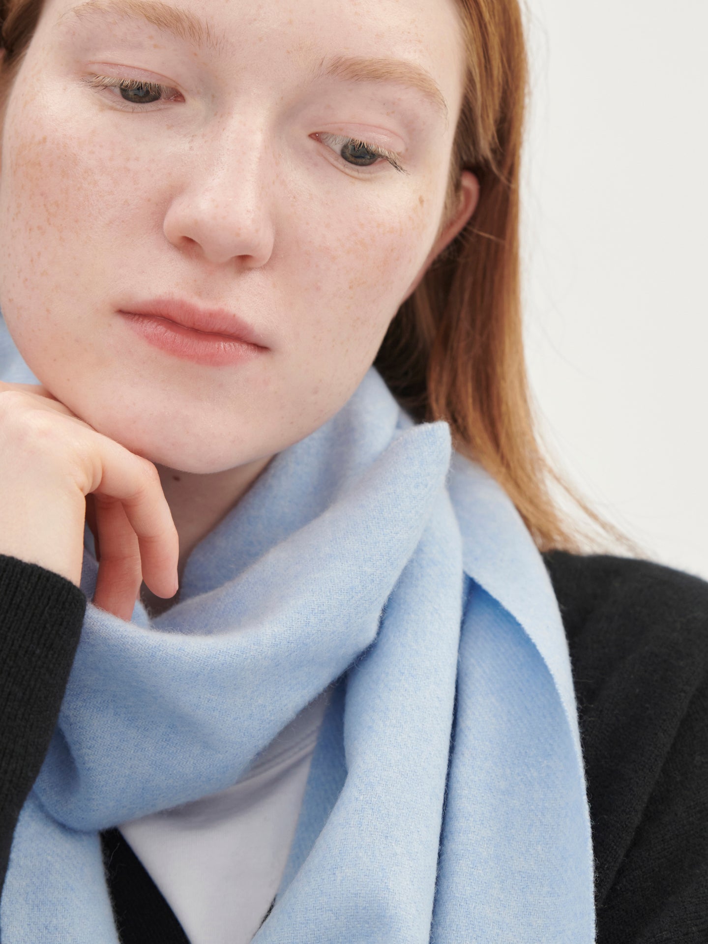 Unisex Cashmere Fringe Scarf Light Blue - Gobi Cashmere