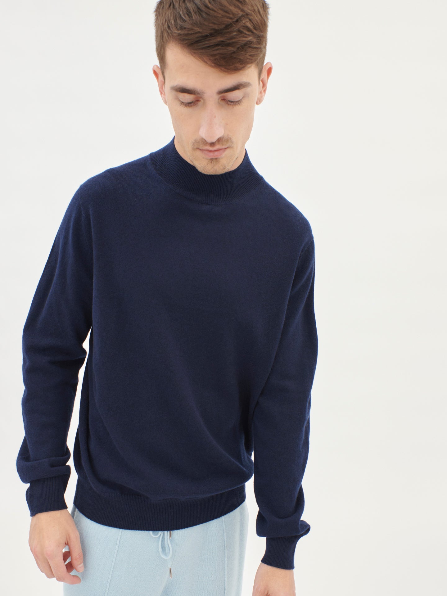 Men's Cashmere Mock Neck Sweater Navy - Gobi Cashmere