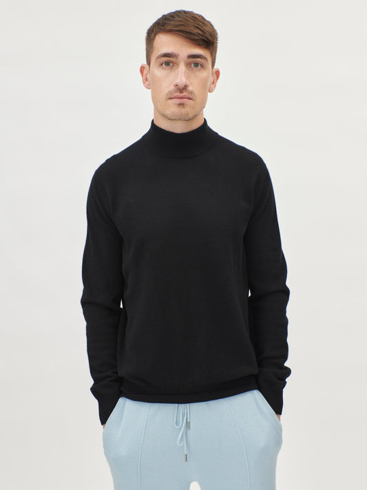 Men's Cashmere Basic Mock Neck Sweater Black - Gobi Cashmere