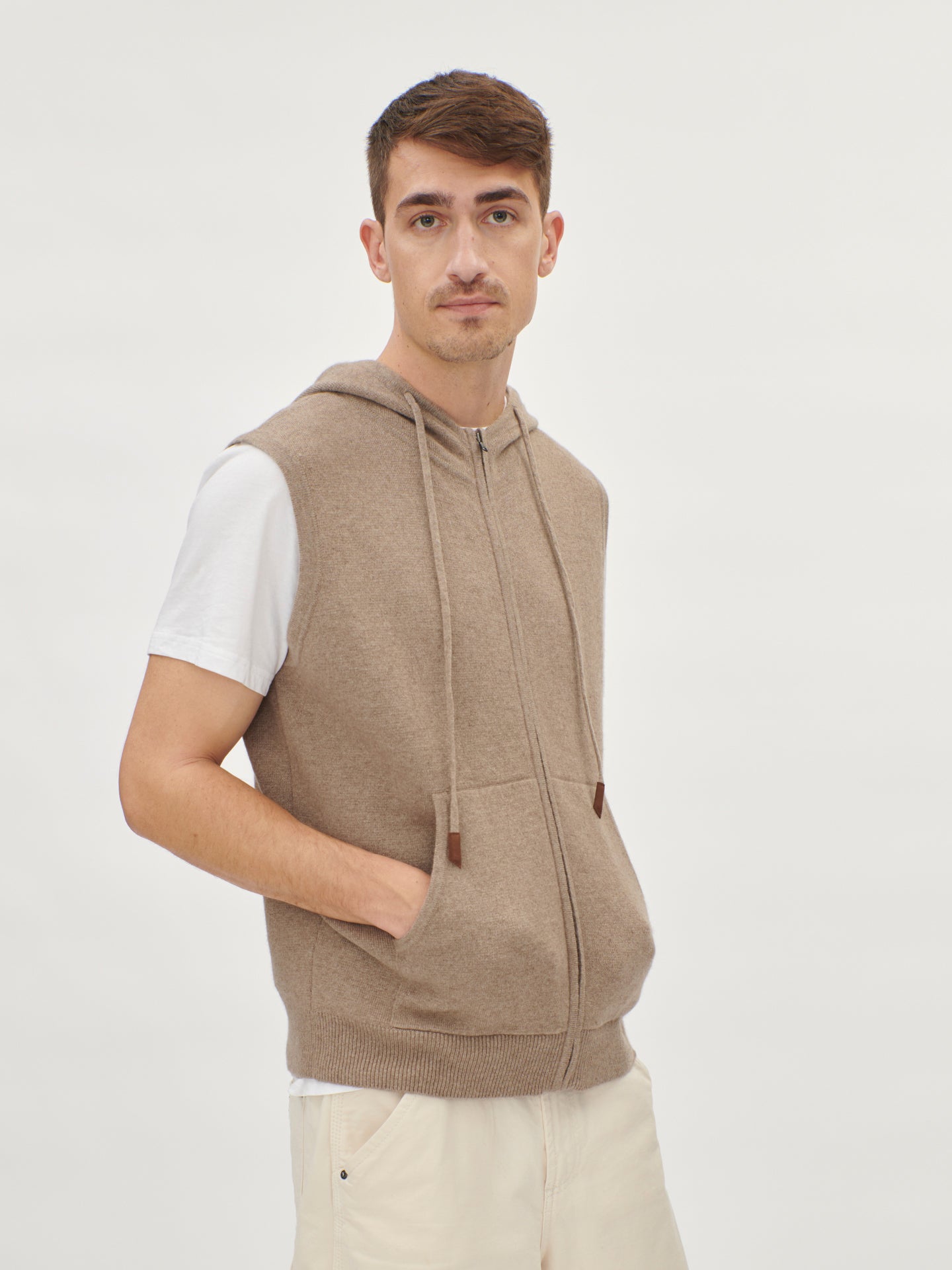 Women's Cashmere Hoodie With Cable Knitted Sleeves Off White - Gobi Cashmere