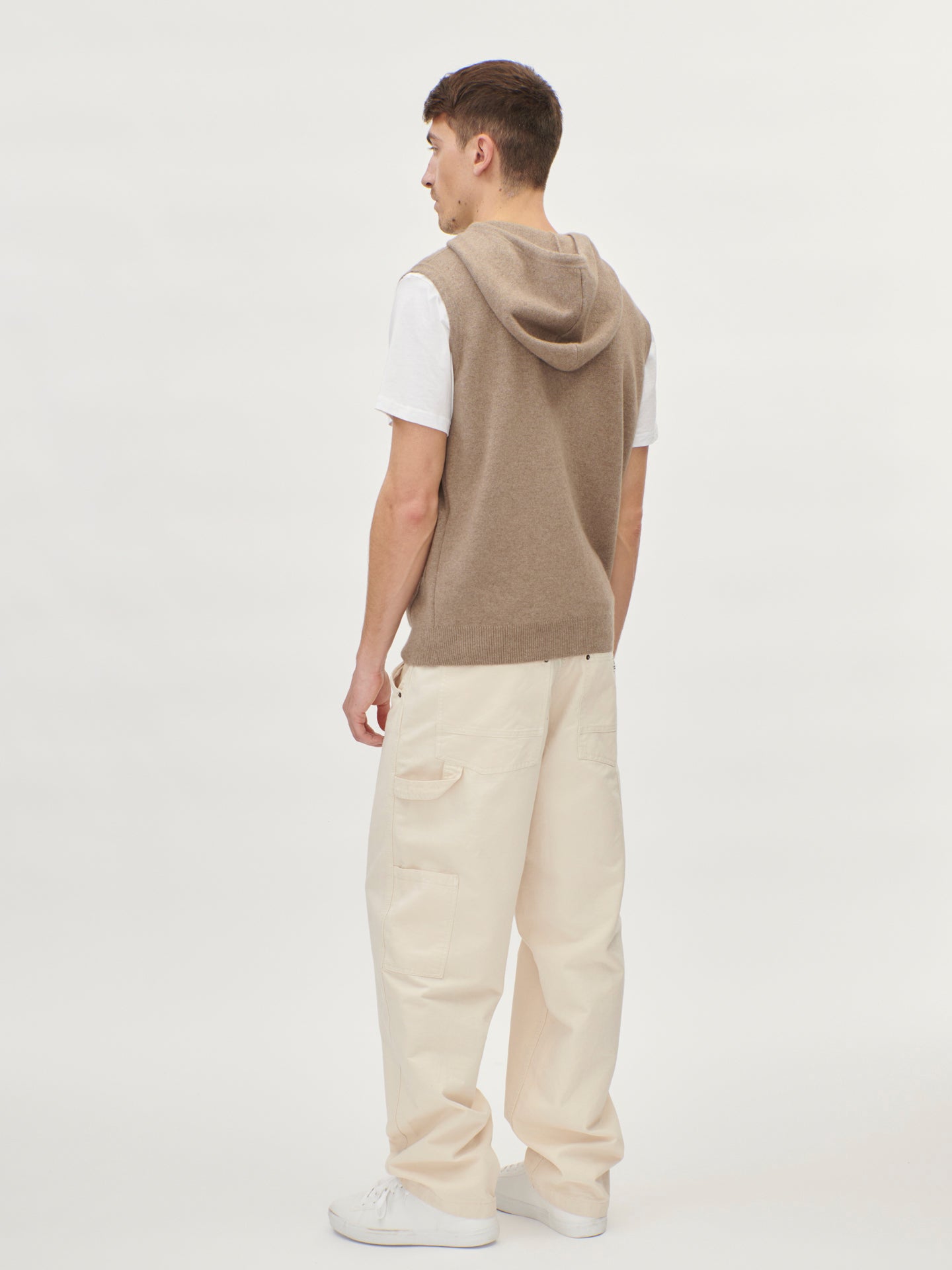 Women's Cashmere Hoodie With Cable Knitted Sleeves Off White - Gobi Cashmere