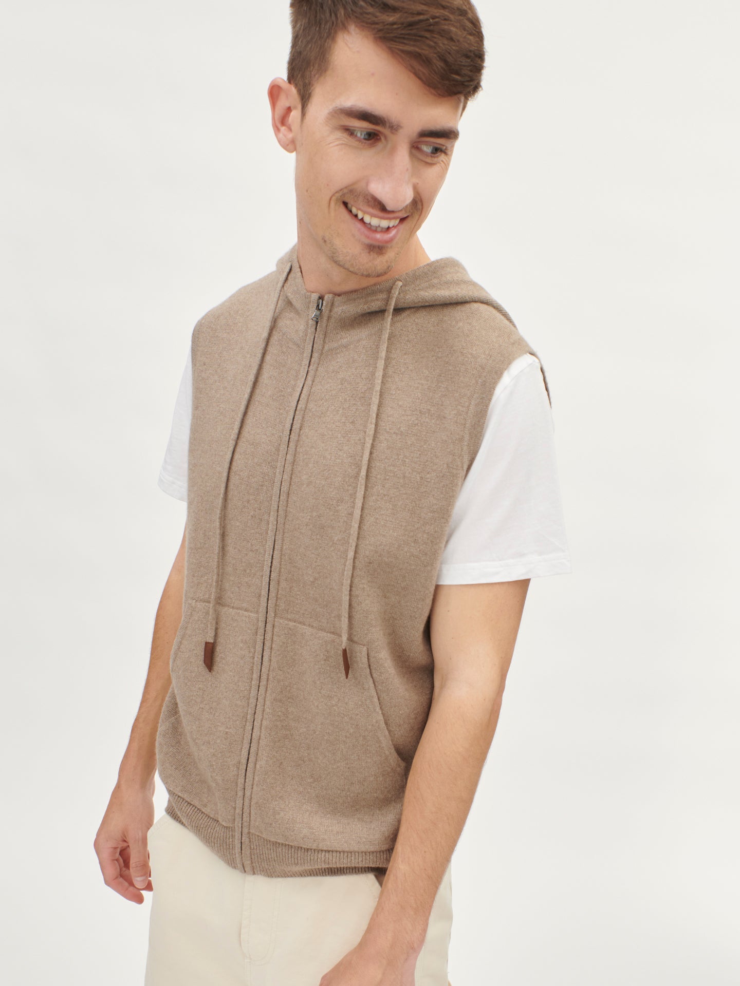 Women's Cashmere Hoodie With Cable Knitted Sleeves Off White - Gobi Cashmere
