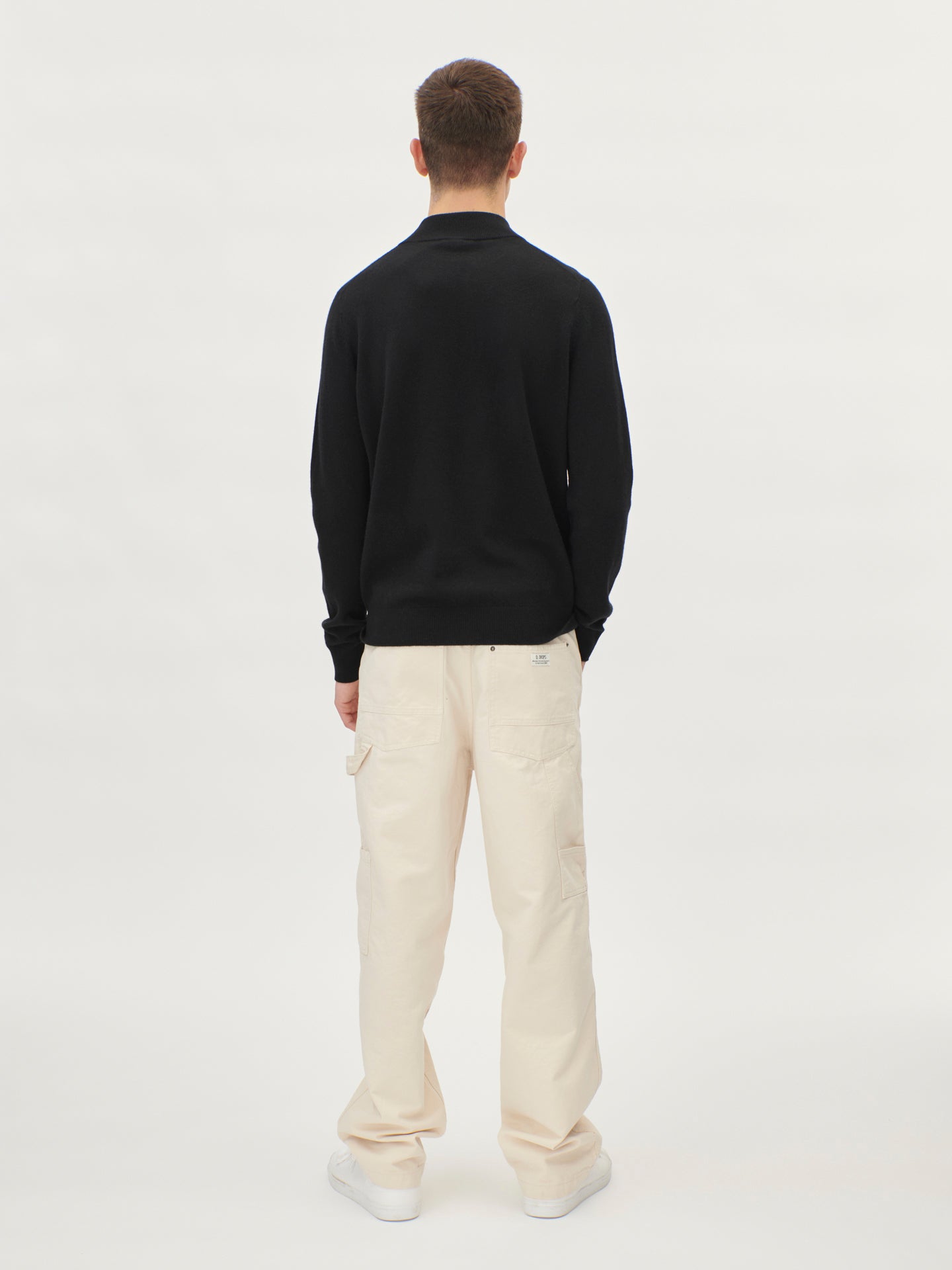 Men's Cashmere Basic Slim Fit Half Zip Polo Black - Gobi Cashmere