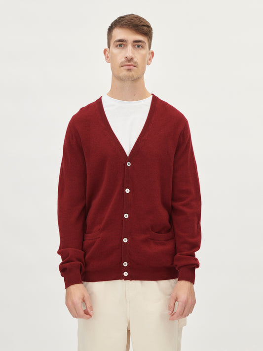 Men's Cashmere V-Neck Cardigan Bordeaux - Gobi Cashmere