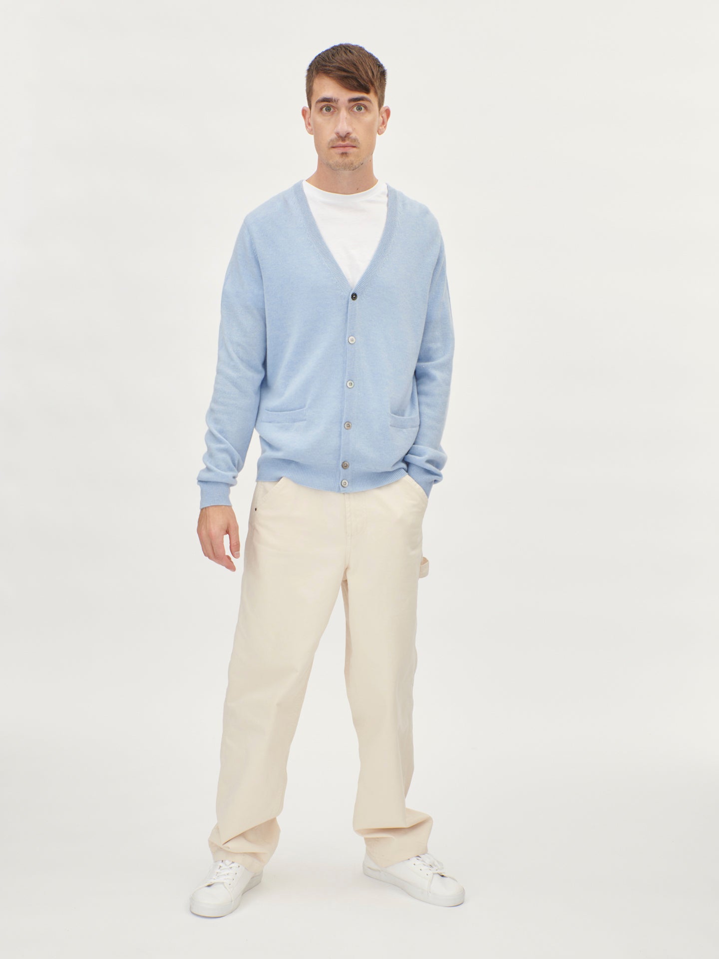 Men's Cashmere V-Neck Cardigan Light Blue - Gobi Cashmere