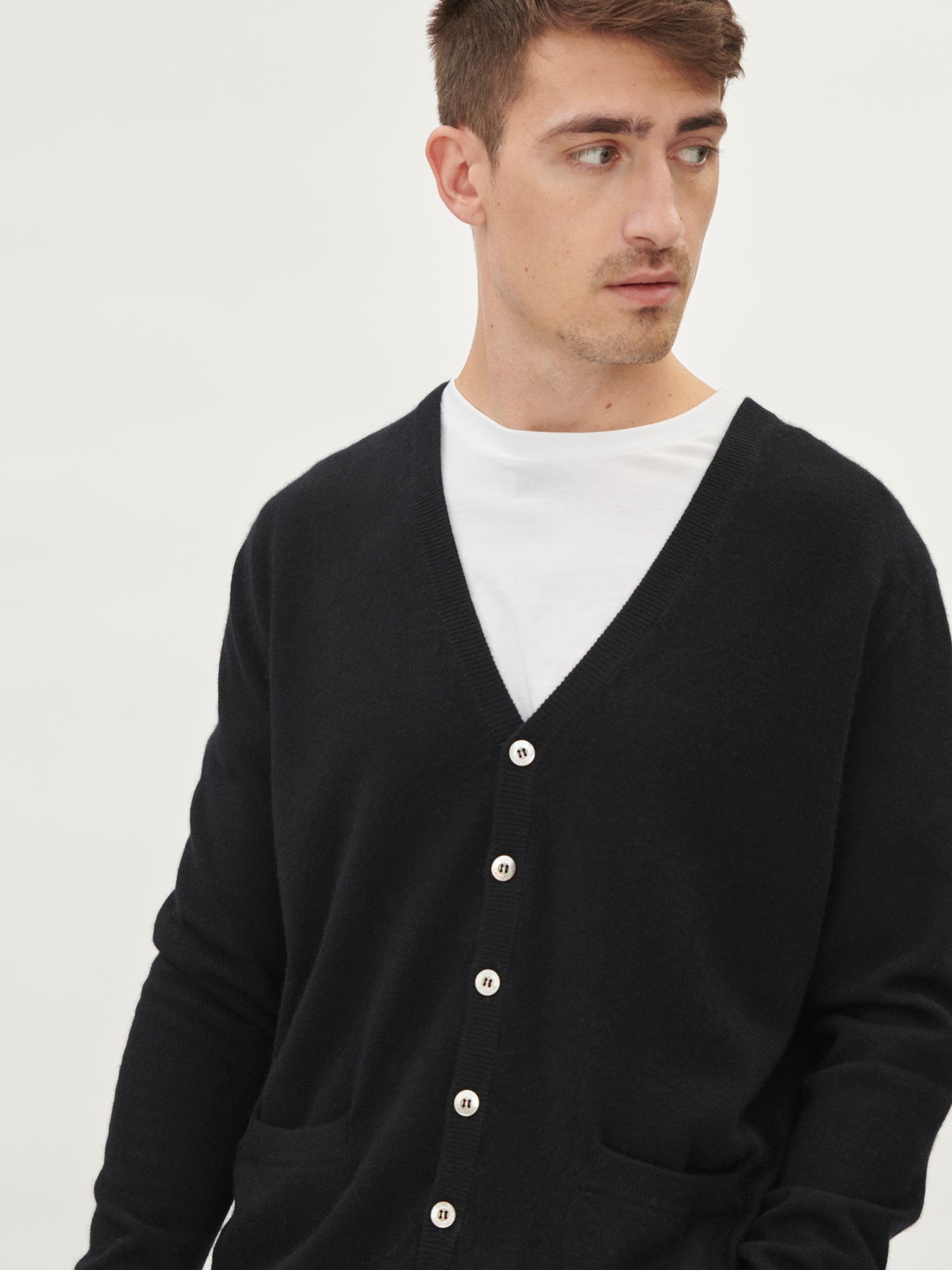 Men's Cashmere V-Neck Button Cardigan Black -  Gobi Cashmere
