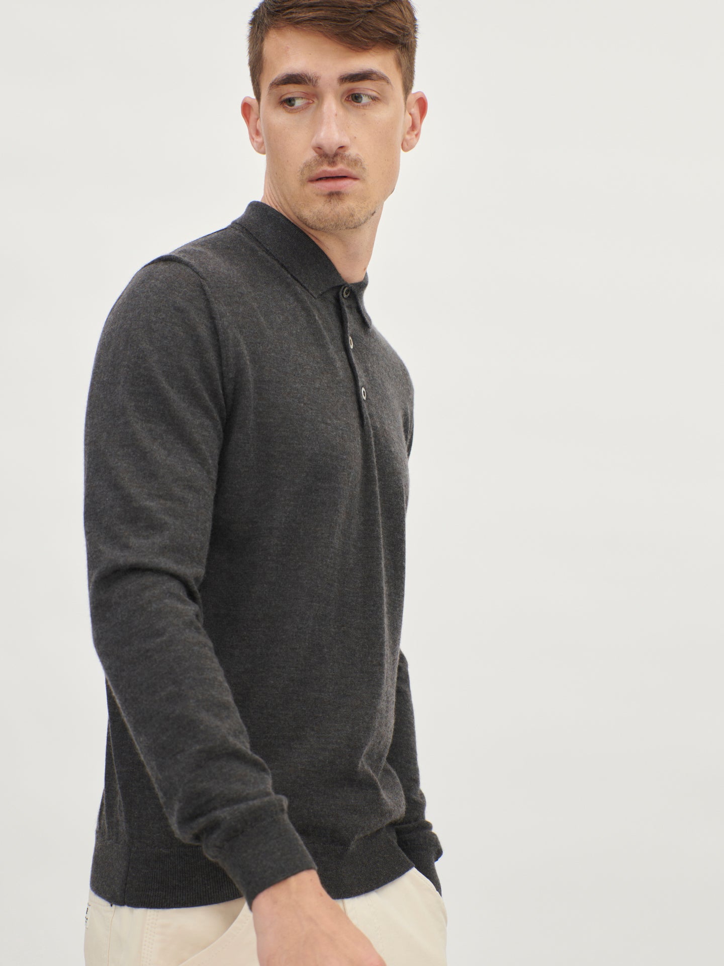 Men's Silk Cashmere Polo Sweater Charcoal - Gobi Cashmere