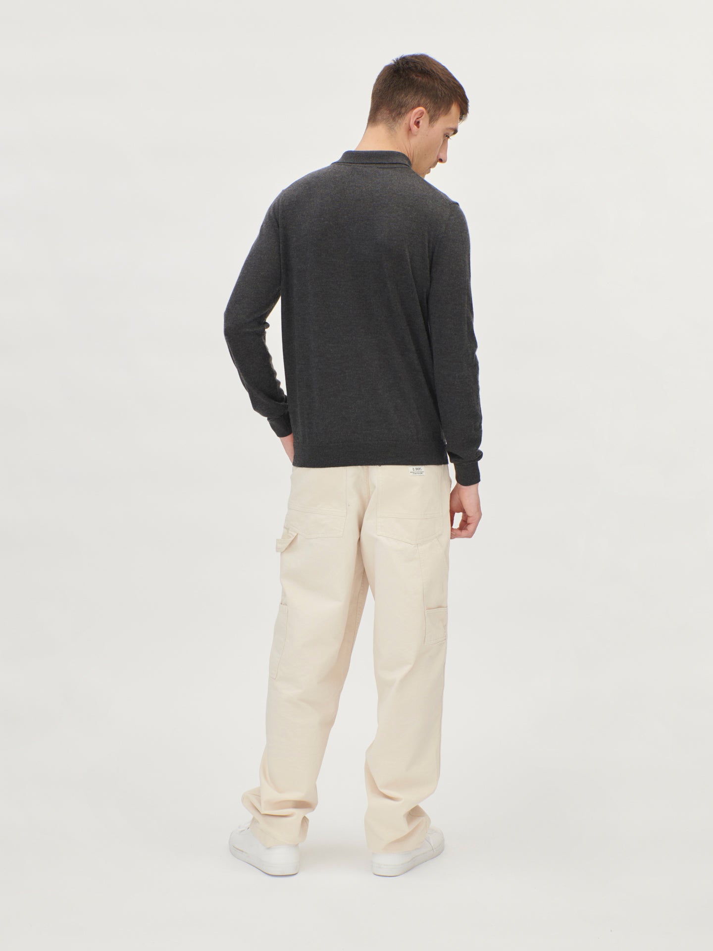 Men's Silk Cashmere Polo Sweater Charcoal - Gobi Cashmere
