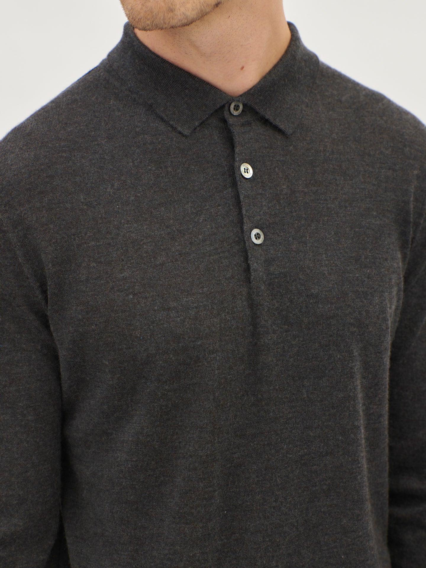 Men's Silk Cashmere Polo Sweater Charcoal - Gobi Cashmere