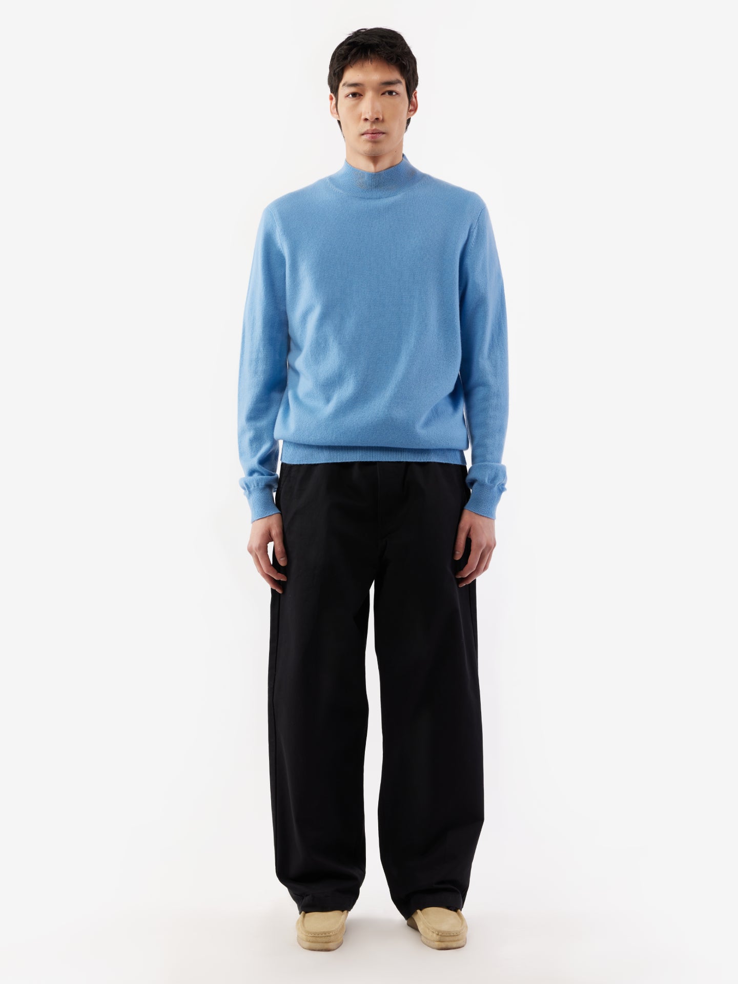 Men's Cashmere Mock Neck Sweater Azure Blue - Gobi Cashmere