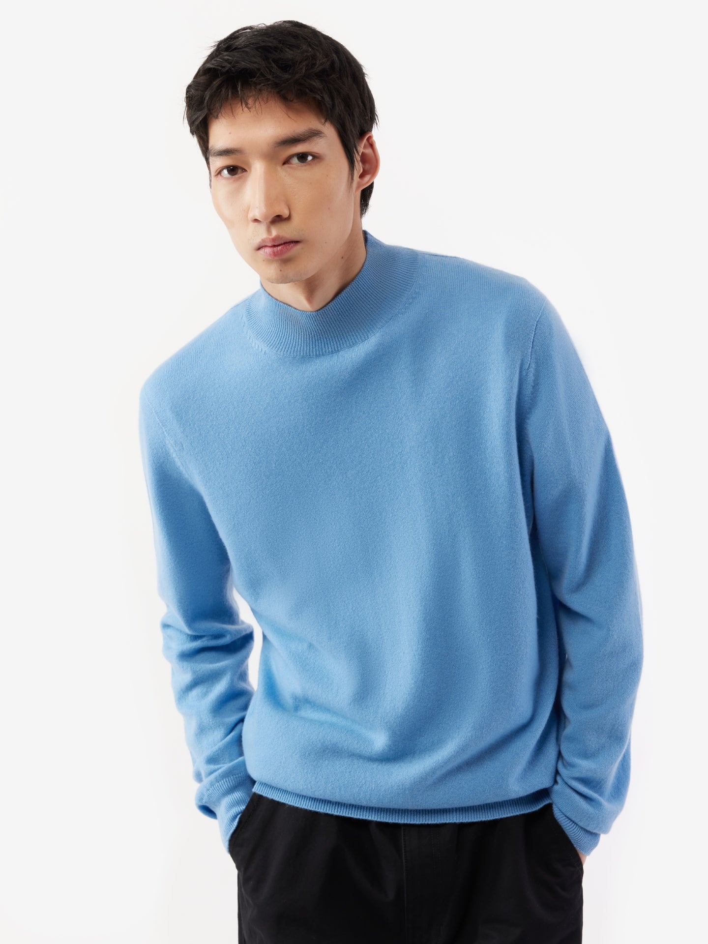 Men's Cashmere Mock Neck Sweater Azure Blue - Gobi Cashmere