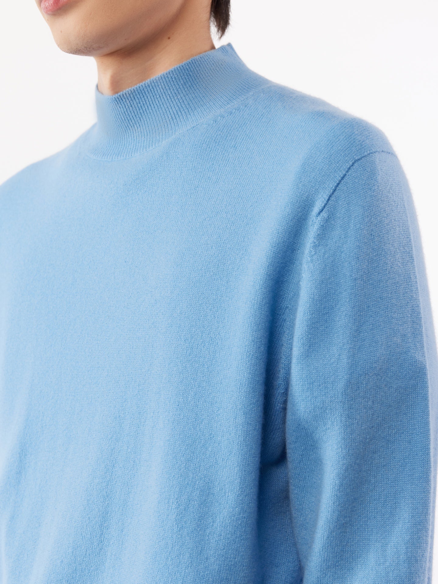 Men's Cashmere Mock Neck Sweater Azure Blue - Gobi Cashmere