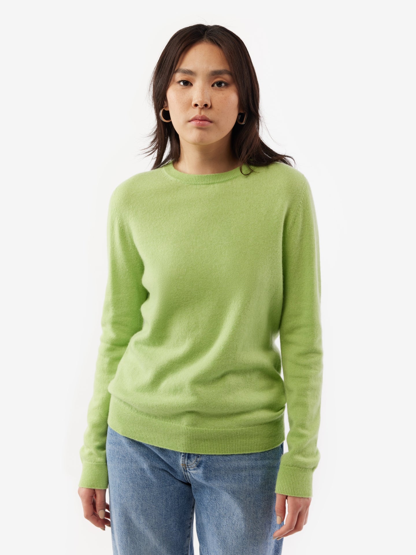 Women's Cashmere Basic Crew Neck Sweater Jade Lime - Gobi Cashmere
