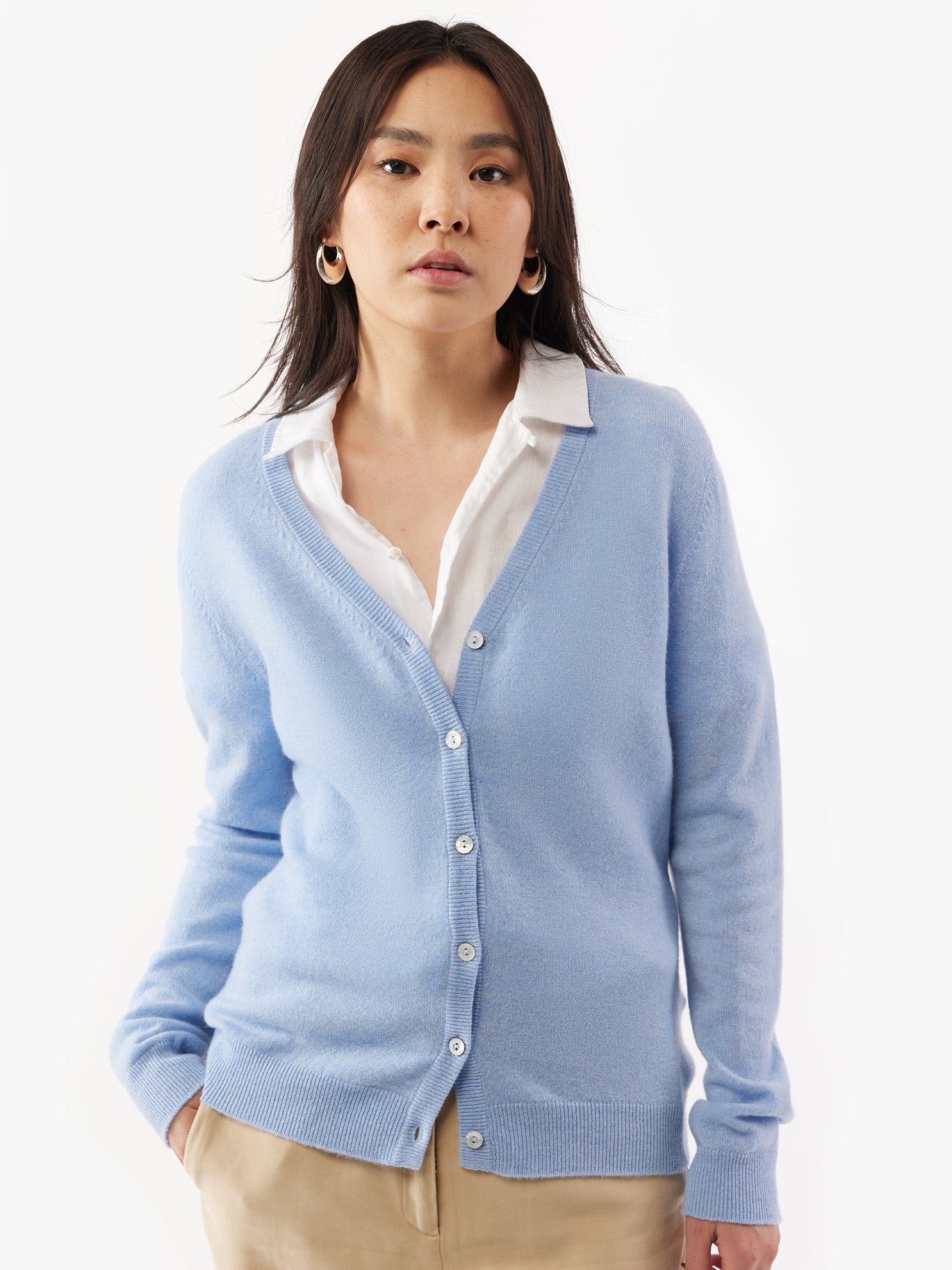 Women's Cashmere V-neck Button Cardigan Light Blue - Gobi Cashmere